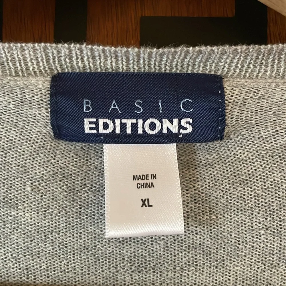 Basic Editions Womens Gray Cardigan XL Cotton Open Front Drapey Crochet Detail - Picture 2 of 9